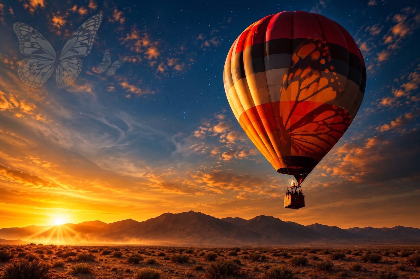 Globo aerostático sobre el desierto de Cuatro Ciénegas al amanecer
